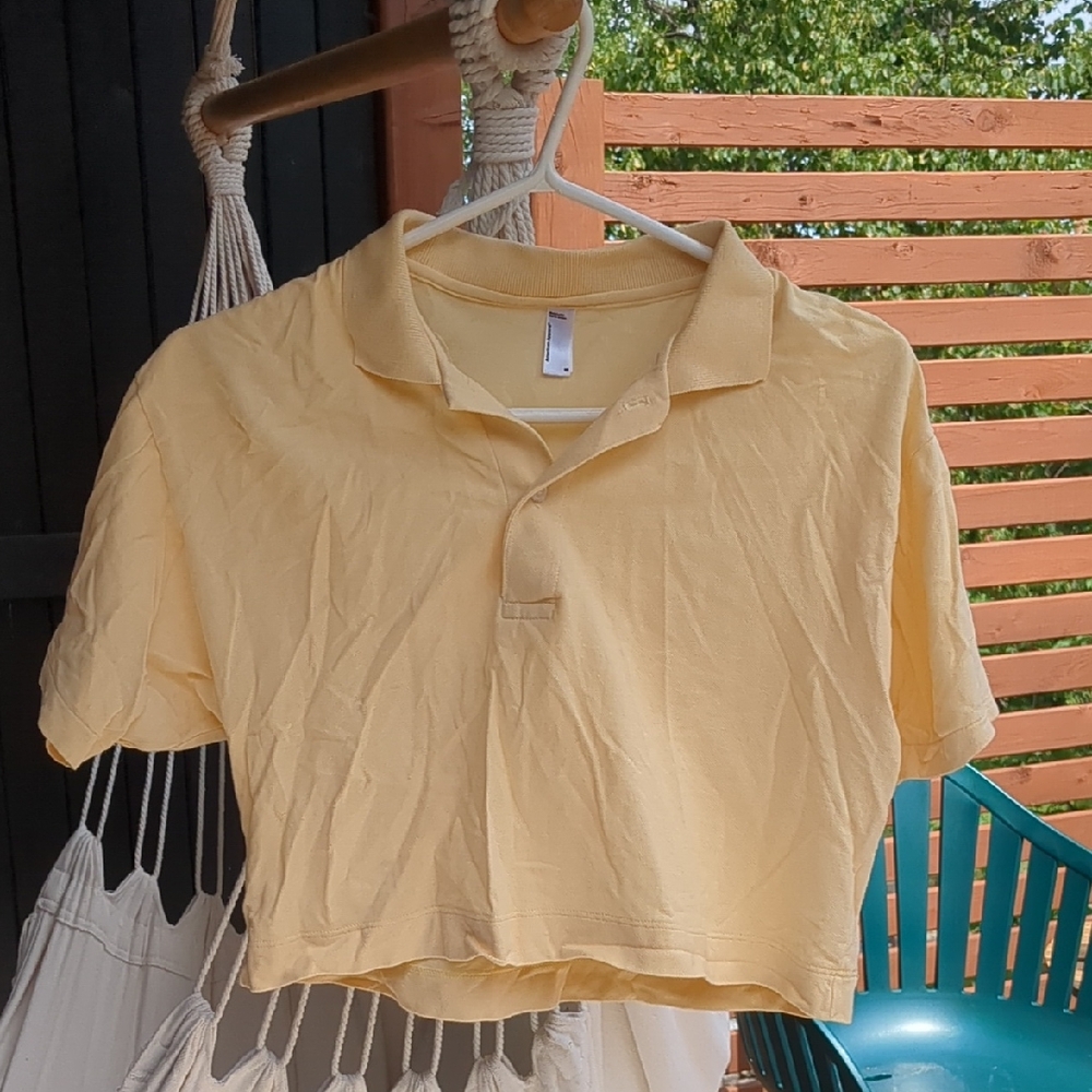 -AMERICAN APPAREL- Crop Polo Shirt Size M Yellow Butter Color